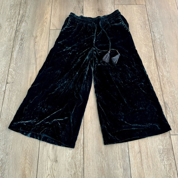 ANTHROPOLOGIE Hei Hei Wide Leg Velvet Crop Pant Culotte Green Embroidered Small - Picture 4 of 11